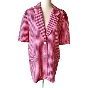 Requirements Red Gingham Short Sleeve 2-Button Blazer Sz 14